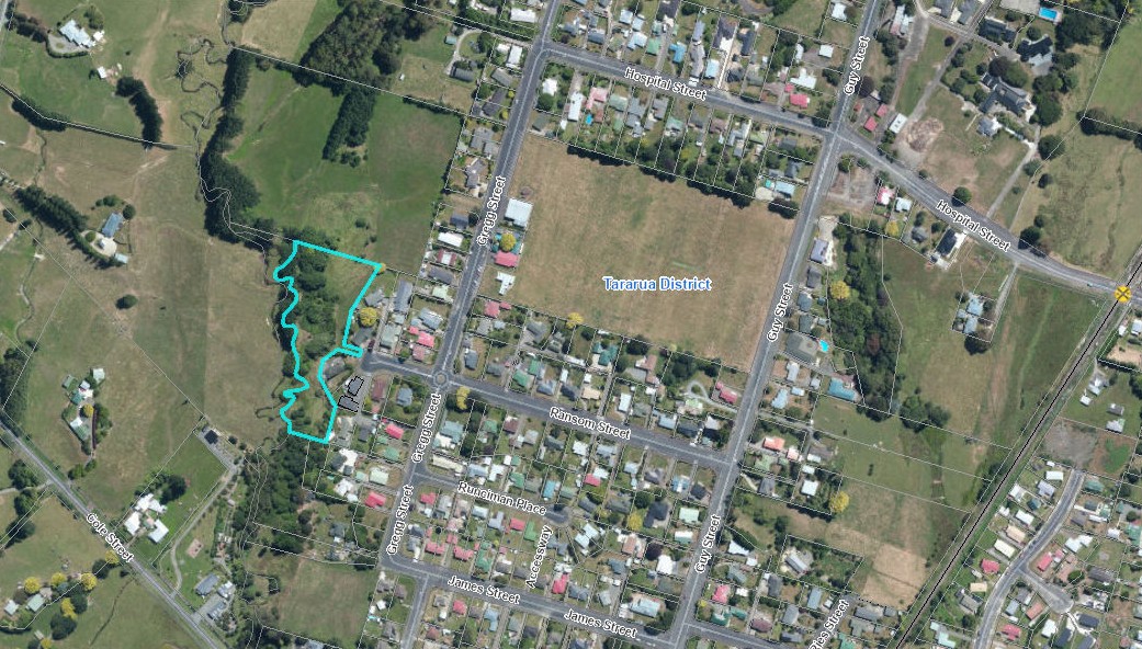 Aerial map of 39 Ransom Street and surrounding area, with the property boundary highlighted in cyan